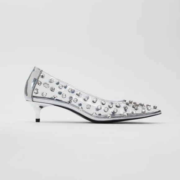ZARA Kitten Heel Vinyl Shoes with Rhinestone Jewels LIMITED EDITION BNWT - Picture 5 of 6